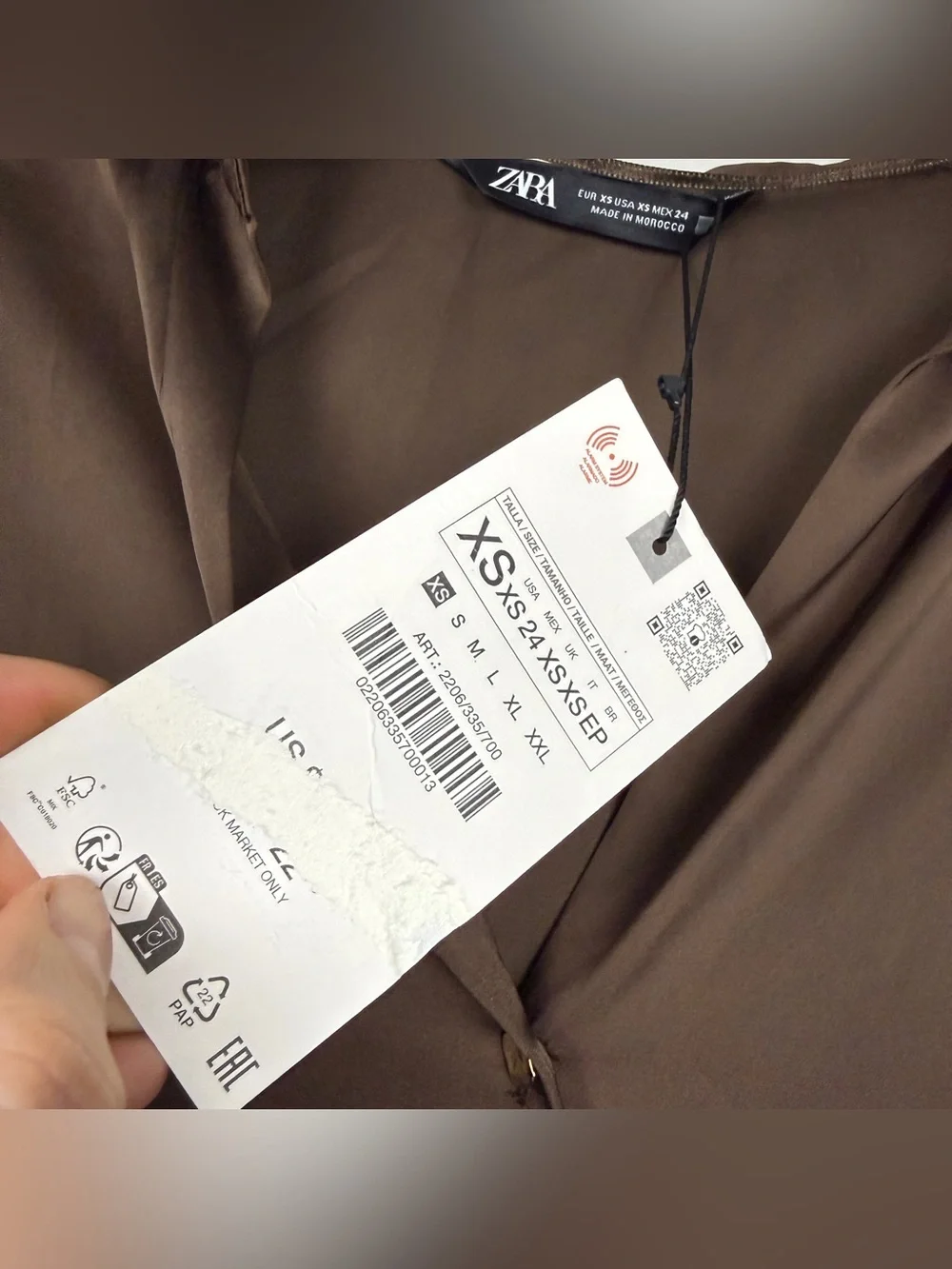 Zara Satin Button Brown Blouse - Picture 5 of 6